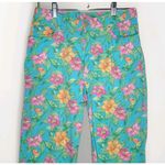 Lauren Ralph Lauren Teal Floral Cropped Cotton Blend Ankle Pants Women Size 8 Pink Photo 1