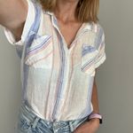 Thread Supply Striped Linen Cotton Button Up Shirt Small Blue Courier‎ Oversized Photo 1