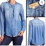 Splendid  Blue Chambray Denim Long Sleeve Ruffle Trim Blouse Top NEW M Photo 1