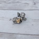 Vintage 1995 Silver/Gold Tone Pewter Angel Playing Horn Brooch / Pin Photo 3