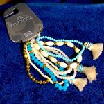 7 Pack Bracelets Blue/White/Gold Beaded Crystals Fringed NWT Blue Photo 0
