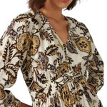 Ba&sh NWT Printed Floral Leaf Volvet 3/4 Sleeve Mini Dress Beige Size XS Photo 3
