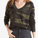 John + Jenn Fitz Camo Sweater Small Green Deep V Neck Wool Blend Long Sleeves Photo 0