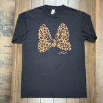 Disney Minnie Mouse Leopard Print Bow T-shirt in Black Size Large Cotton Blend Photo 1
