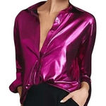 Anthropologie  Bright‎ Pink Metallic Shine Long Sleeve Blouse EUC $98 Size XS Photo 0