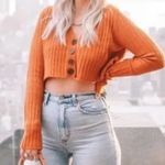 Urban Outfitters XS Burnt Orange Rose Ribbed Crop Cardigan Sweater Photo 3