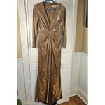 IEENA Mac Duggal Metallic Bronze Front Twist V Neck‎ Long Sleeve Gown Dress 8 Gold Photo 1