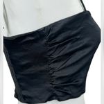 ZARA Black Satin Smocked Back Bandeau Crop Top Size Small Photo 2