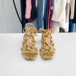 public desire Freya Knotted Strappy Block Heeled Sandals in Mustard Snakeskin Size UK 5 Photo 4