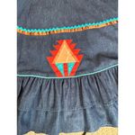 Vintage Handmade Southwest Denim Skirt Tiered Ruffle Hem Abstract Art Appliqué Blue Size L Photo 10