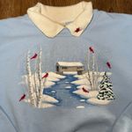 VTG 90s Morning Sun Blue Cardinal Winter Scene Collared Sweatshirt Womens M Size M Photo 1