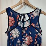 Lavish Blue Multicolor Floral Key Hole Tie Back Lightweight Summer Tank Top Photo 3