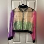 Julia By Love J Sheer Pink Green Purple Bomber Jacket size XL Photo 1