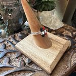 Green Tourmaline Stick & Coral Stick Sterling Silver Ring Size 7.5 Orange Photo 2