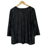 JM Collection  Metallic Wave Print Blouse Womens 1X Black Gold 3/4 Glam Modest Photo 4