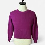 Pink Rose Ribbed Knit Cropped Sweater, Crew Neck Pullover, Long Sleeve, XS Photo 0