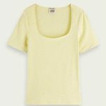Scotch & Soda Fitted Ribbed Scoop-Neck T-Shirt Butter Yellow Square Neck Photo 1
