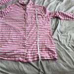J.Crew Long-Sleeve Knit Pajama Set Women's Size L Pink White Striped Cozy Photo 8