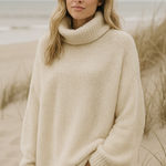 Free People  Oversized Turtleneck Sweater Cream Textured Knit  XS (Oversized) Photo 0
