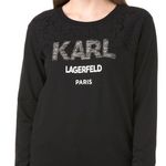 Karl Lagerfeld Paris Logo Black Sweatshirt Tweed Photo 0