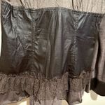 FARINELLI VNECK KNIT EMBELLISHED LONG SLEEVE GOTH RUFFLED LACE VEGAN LEATHER TOP Gray Size M Photo 5