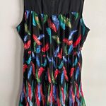 American Rag XL Feather Print Dress Black Pleated Sleeveless Boho Chic Photo 0