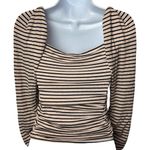 Maje NWOT  Take Square Neck Ruched Stripe Top Navy Pink Academia Fairy 1/US 4 Photo 5