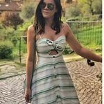 Hutch White Green Striped Marissa Full Skirt Sweetheart Neckline Dress Size 8 Photo 1