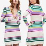 Free People Sweater Striped Multicolor Knit Long Sleeve Dress Small Photo 0