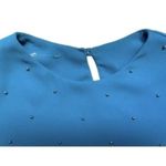 VTG 80s Balloon Long Sleeve Ruffle Midi Dress Blue Pearl Front Accent Women’s 10 Photo 2