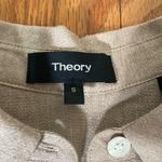Theory  Hekanina Front Tie Linen Weave Button Down Shirt‎ top tan size Small Photo 4