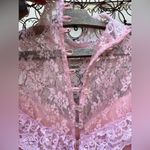 Vintage 70s JCPenney pink lace high illusion neck prairie style maxi dress gown Size M Photo 5
