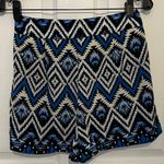 Monteau  Women’s Blue Ikat Print Belted Tie Waist Shorts Size M Photo 1