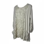 Ali Miles Womens Boho Tunic Top Size Large Beige 3/4 Sleeve Lace Knit Pockets Tan Photo 1