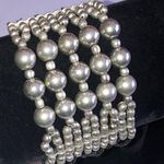 Silver Tone Black Seed Bead Boho Beaded Wide Stretchy Bracelet Photo 0