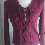 Ambiance Apparel Long Sleeve Lace Up Front Maroon Top L NEW Winter Cozycore Purple Size L Photo 2