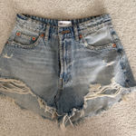 ZARA  High-Waisted Denim Shorts Distressed Photo 0