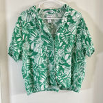 Nicole Miller Linen Top Women's Large Button Up Shirt Short Sleeve Floral Green Photo 0