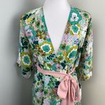 Unique Vintage Retro Floral Pastel Kimono Wrap Midi Dress Small NEW Photo 4