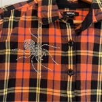 Krazy Kat  Women's M Halloween Fall Spider Orange Black Plaid 100% Cotton Shirt Photo 1