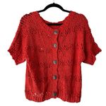Old Navy NWT Burnt Orange Open Knit Button Back Crop Short Sleeve Sweater Small Photo 1