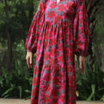 Cyclamen Berry Blush Floral Cotton Midi Dress Size XL EUC Pink Photo 0