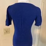 Japanese LISSEO Short Sleeve Knit Top Shirt With Mock Collar Blue&White Multiple Photo 3