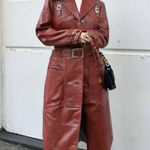 American Vintage 70'S VINTAGE RARE RUST BURNT ORANGE BUCKLE TRENCH COAT JACKET S/M Photo 0