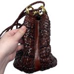 Vintage Boho Brown Faux Leather Bucket Bag Purse Handbag Brown Basket Weave Photo 6