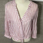 Michael Stars Red White Striped Tie Front Long Sleeve Blouse Size Small Photo 0