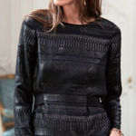 Sézane Black Metallic Long Sleeve Tie-Waist Top Blouse Size 38 6 US Photo 0