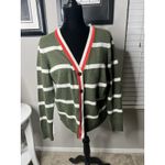 Sundry  Striped Cardigan Wool Blend Button Olive Ivory w/Orange Detail Small Photo 2