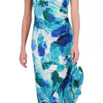 Eliza J Blue Satin Asymmetric One Shoulder Evening Dress Gown - Size 10 Photo 0