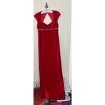 Vintage 90s Sz 4 Red Velvet Rhinestone Empire Waist Cap Sleeve Maxi Dress Gown Photo 2